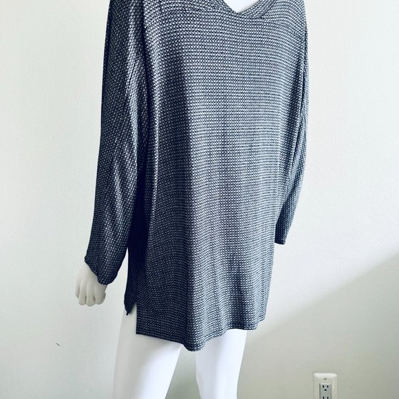 J Jill Wearever Collection V Neck Long Sleeve Black & White Top Tunic, L - Picture 6 of 7